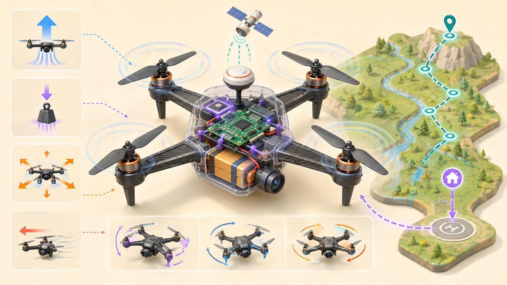 Technical illustration representing an autonomous transportation network